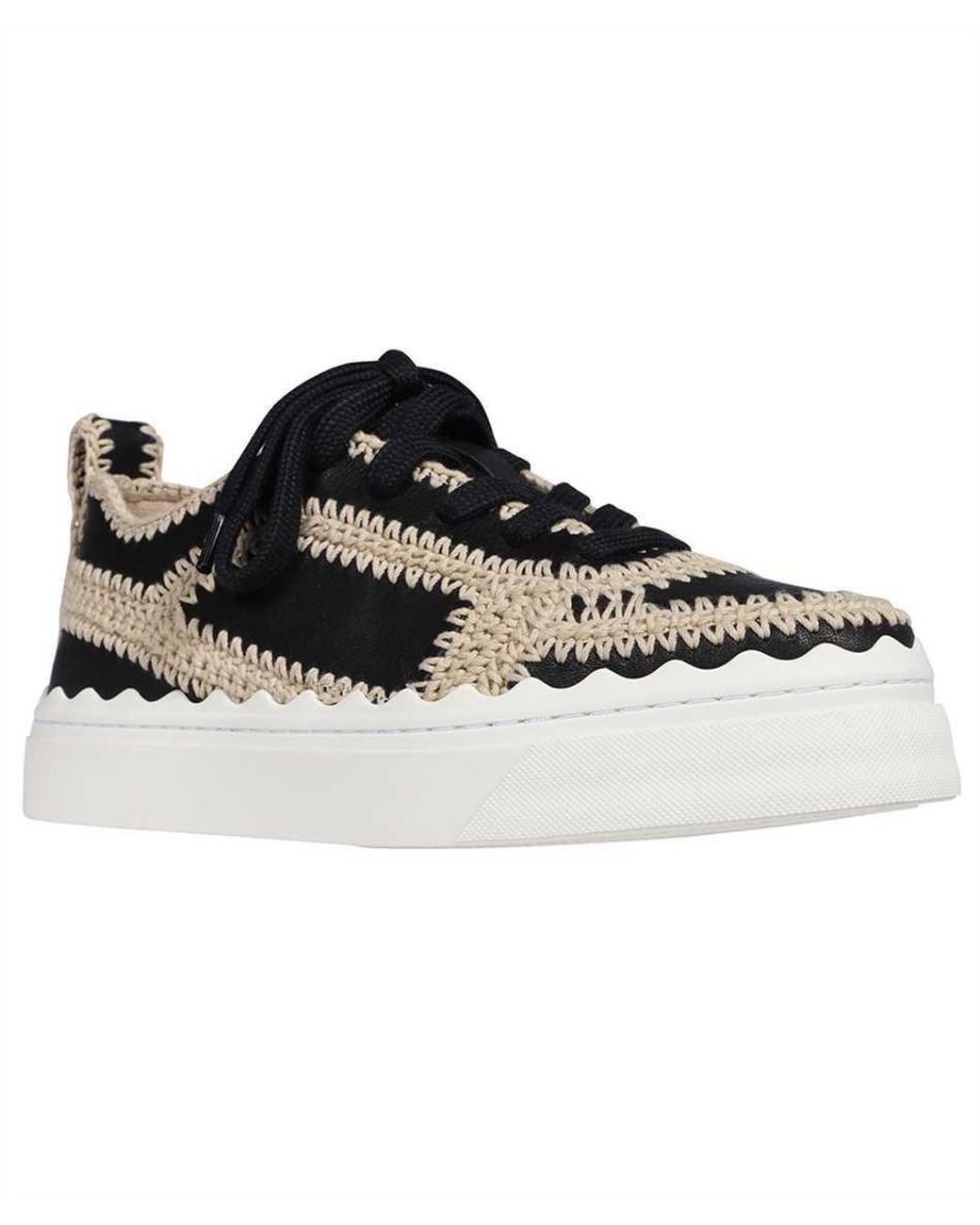 Chloé Black Crochet-Trim Low-Top Leather Sneakers