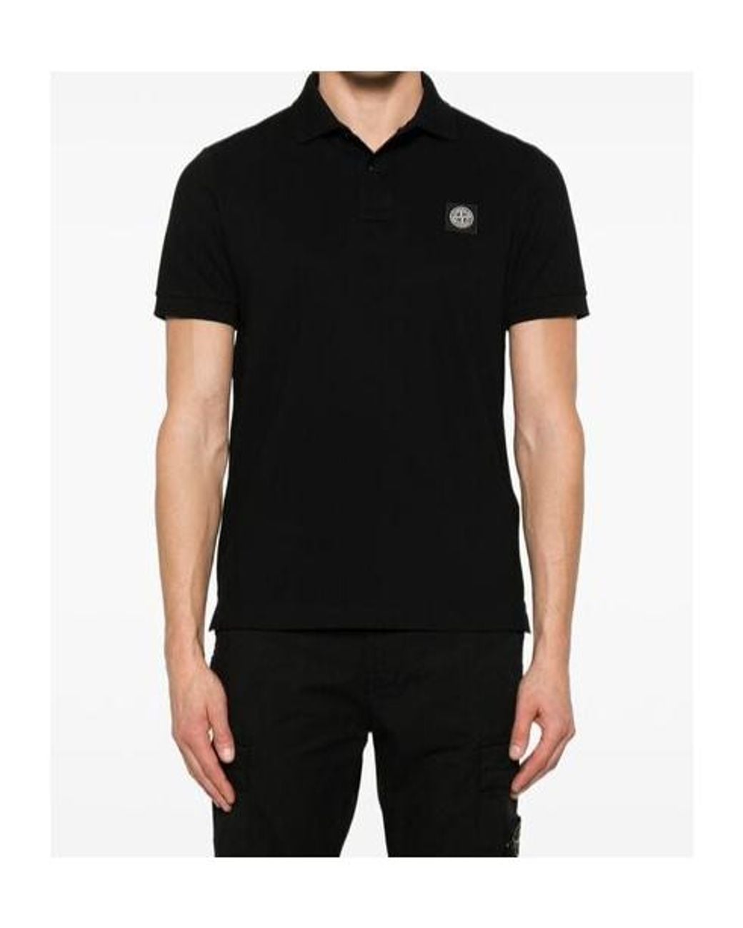 Stone Island Blue Logo Patch Short-Sleeved Polo Shirt for men
