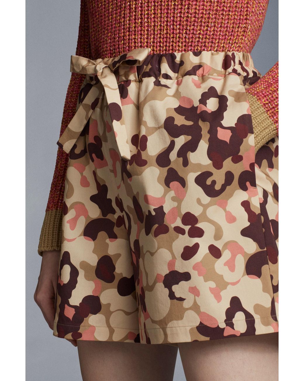 Moncler Brown Tie-Waist Camouflage-Print Shorts