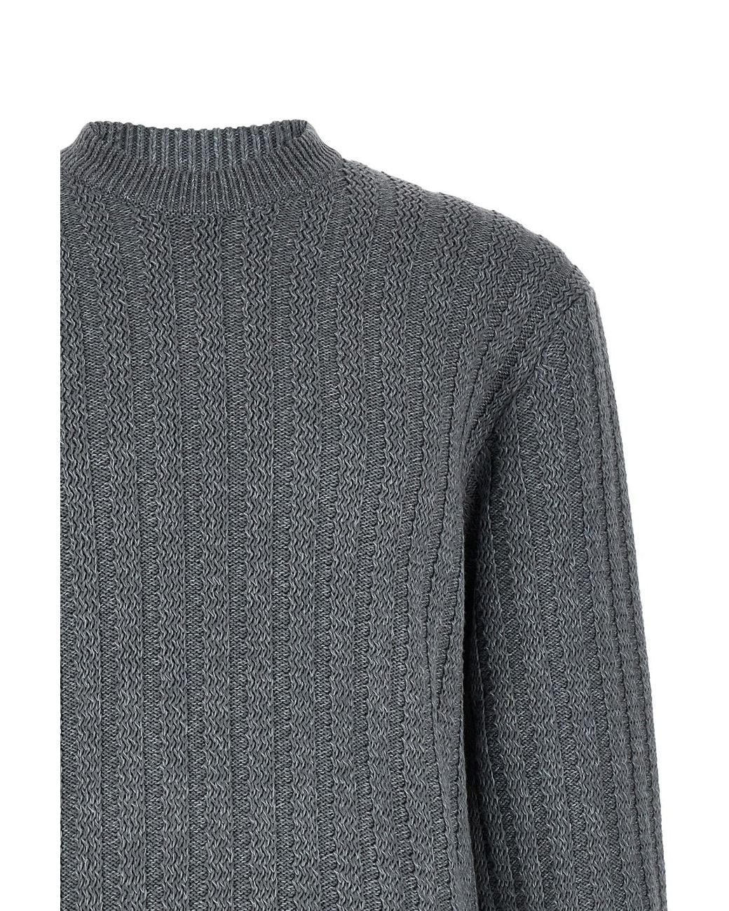 Boss Gray Textured Crew Neck Knitted Sweater for men