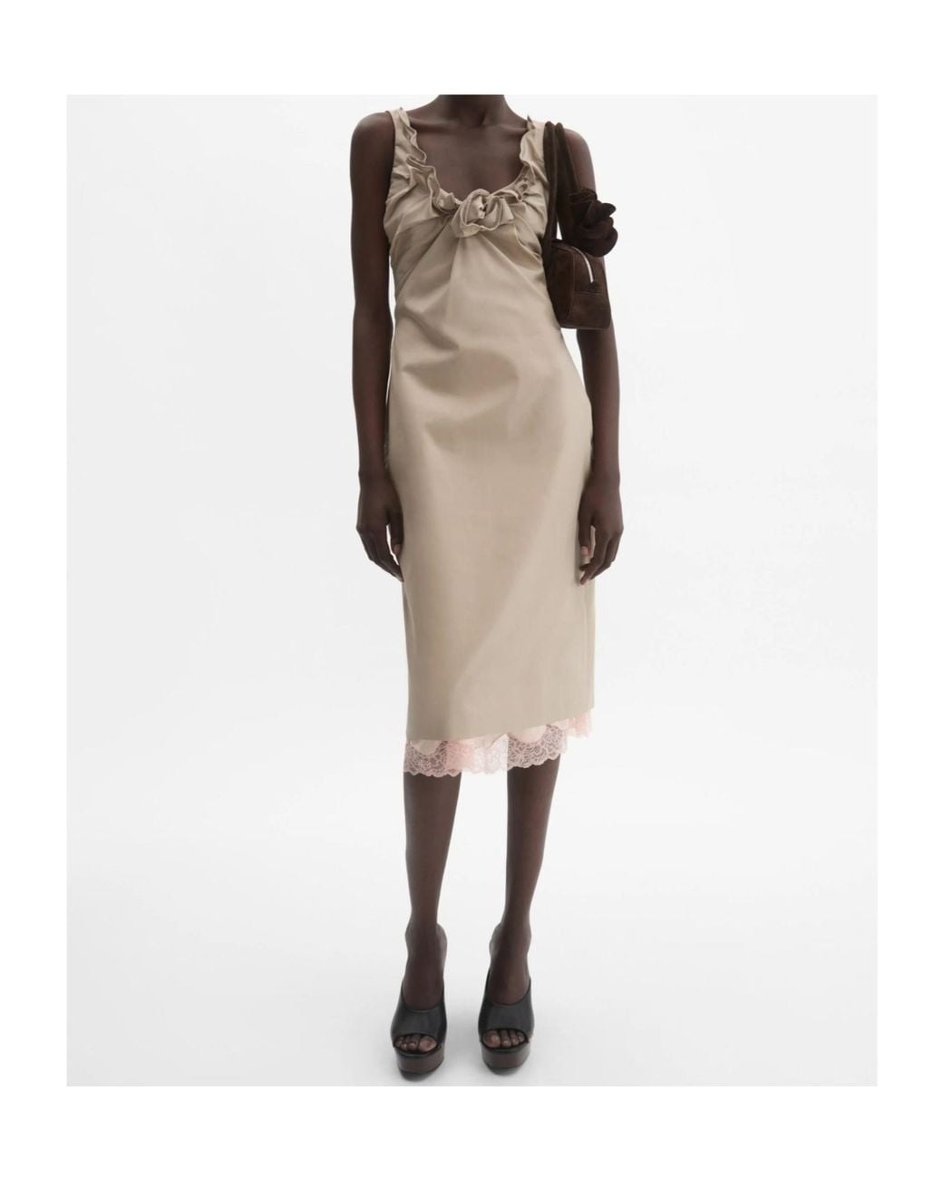 Magda Butrym Natural Gathered Cotton-Blend Midi Dress