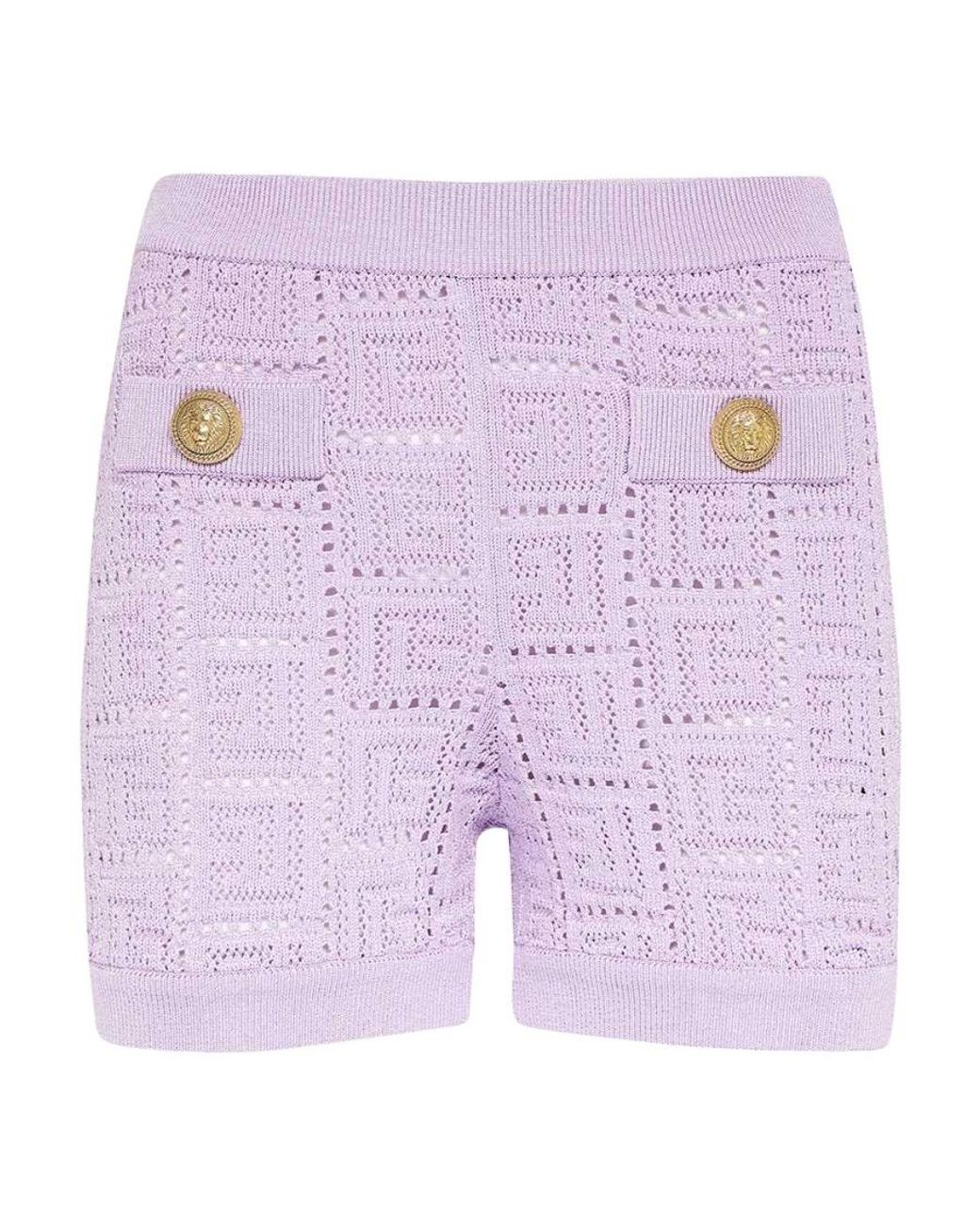 Balmain Purple Monogram Mesh Knitted Shorts