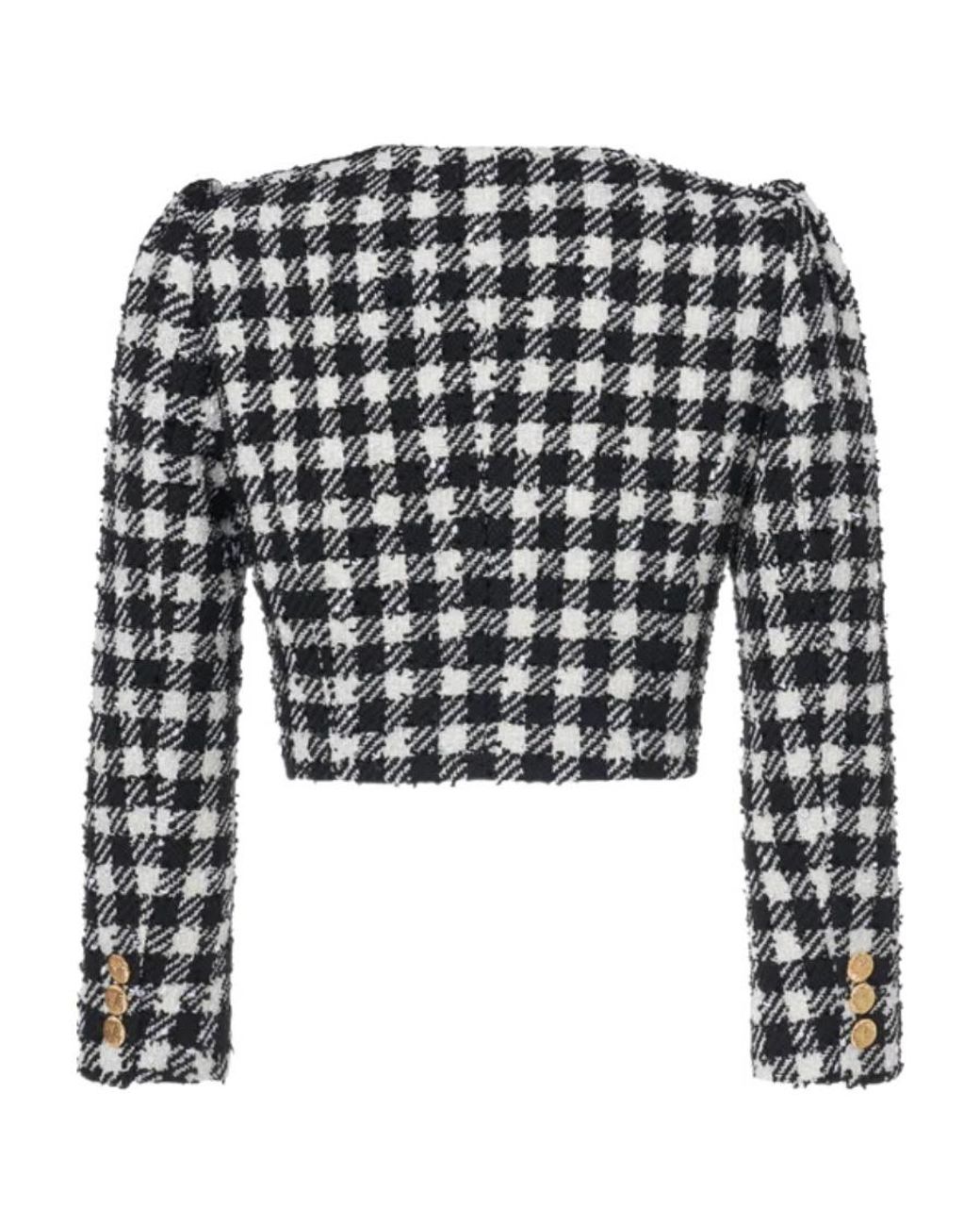 Alessandra Rich Black Vichy Tweed Single-Breasted Blazer