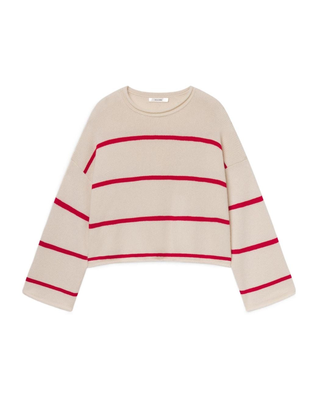 FRAME Pink Rolled Hem Striped Knitted Sweater