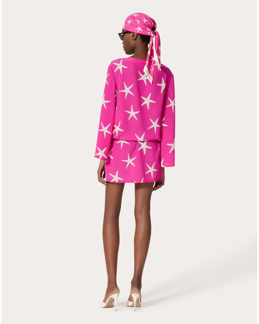 Valentino Pink Star Printed Creped Dress