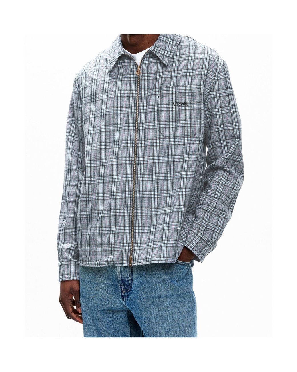 Versace Blue Long-Sleeved Printed Shirt for men