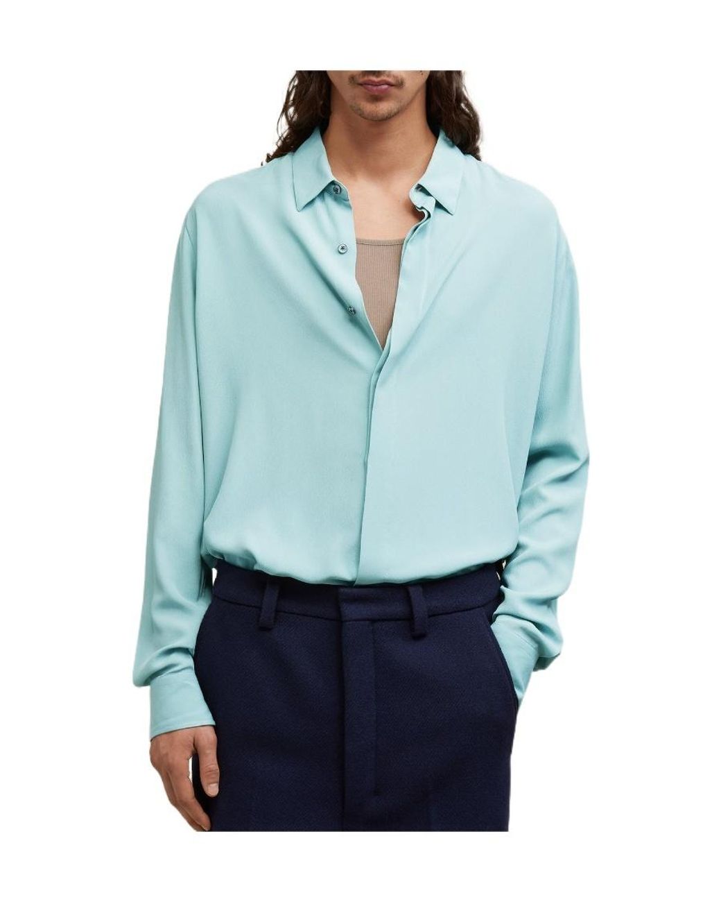 AMI Blue Button-Up Crepe Shirt for men