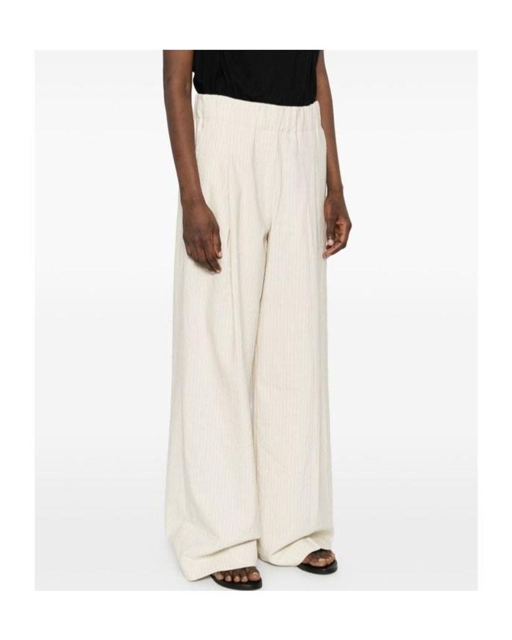 Dries Van Noten Natural Elasticated Waist Pleated Wide Pants
