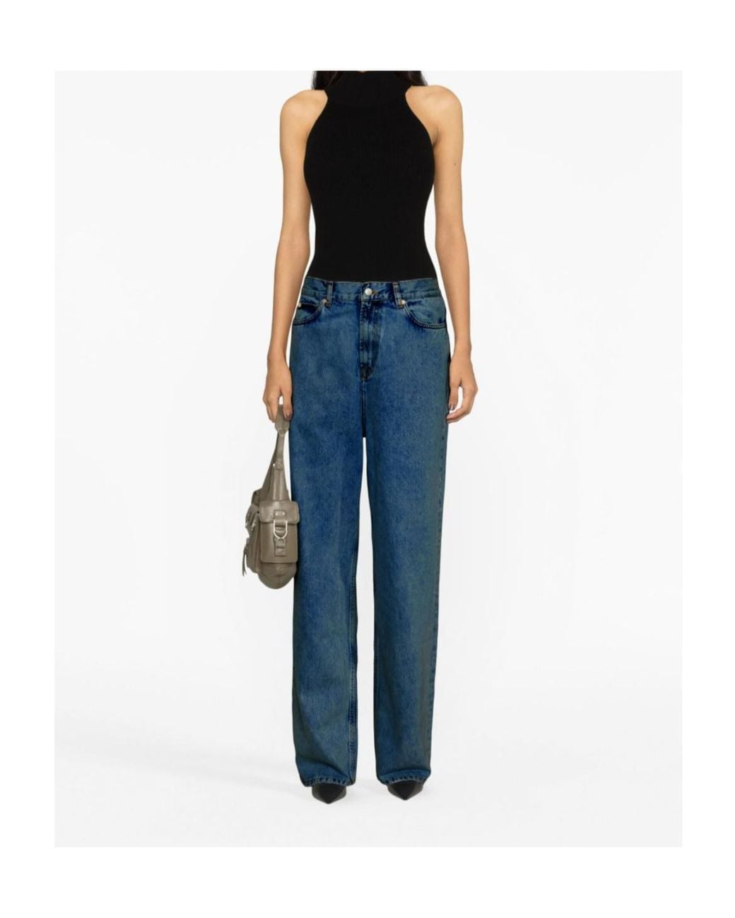 Wardrobe NYC Blue Contrast-Stitch Logo-Patch Jeans