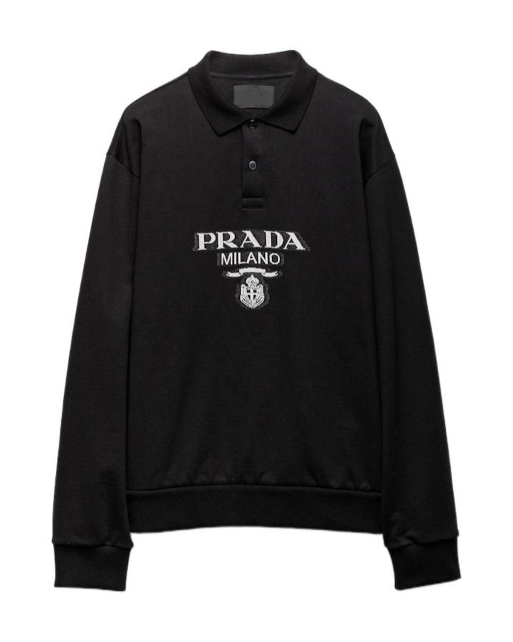 Prada Black Long-Sleeved Cotton Polo Shirt for men