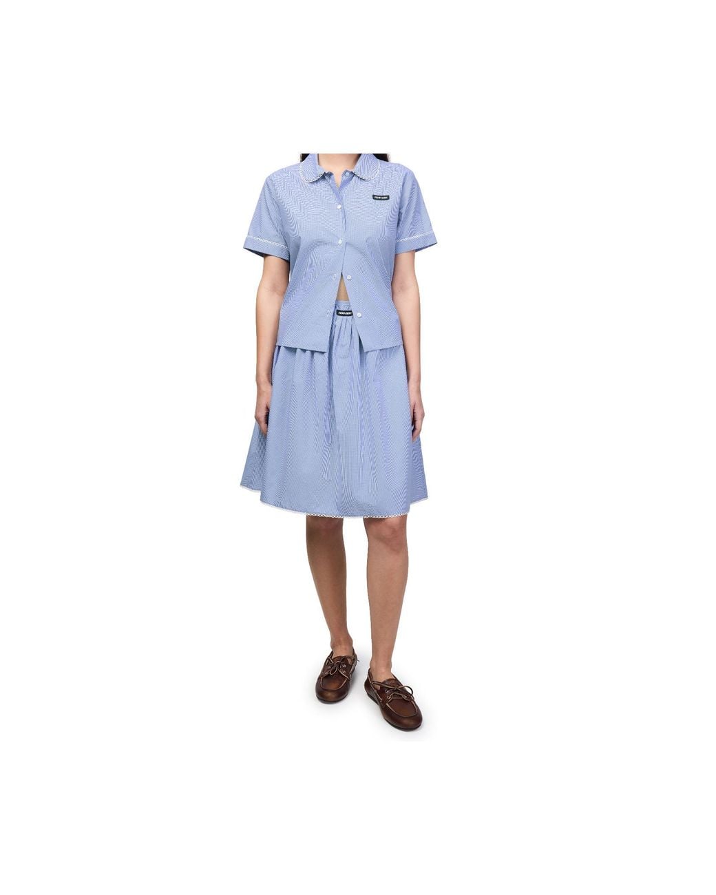 Miu Miu Blue Logo Detail Midi Skirt
