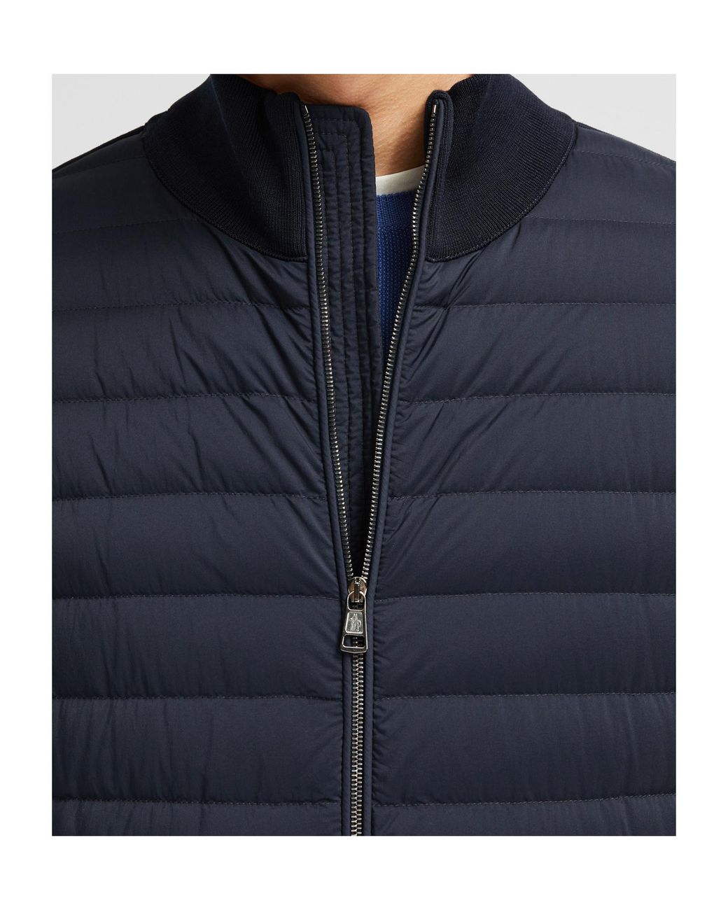 Moncler Blue Logo Patch Knit Padded Cardigan for men
