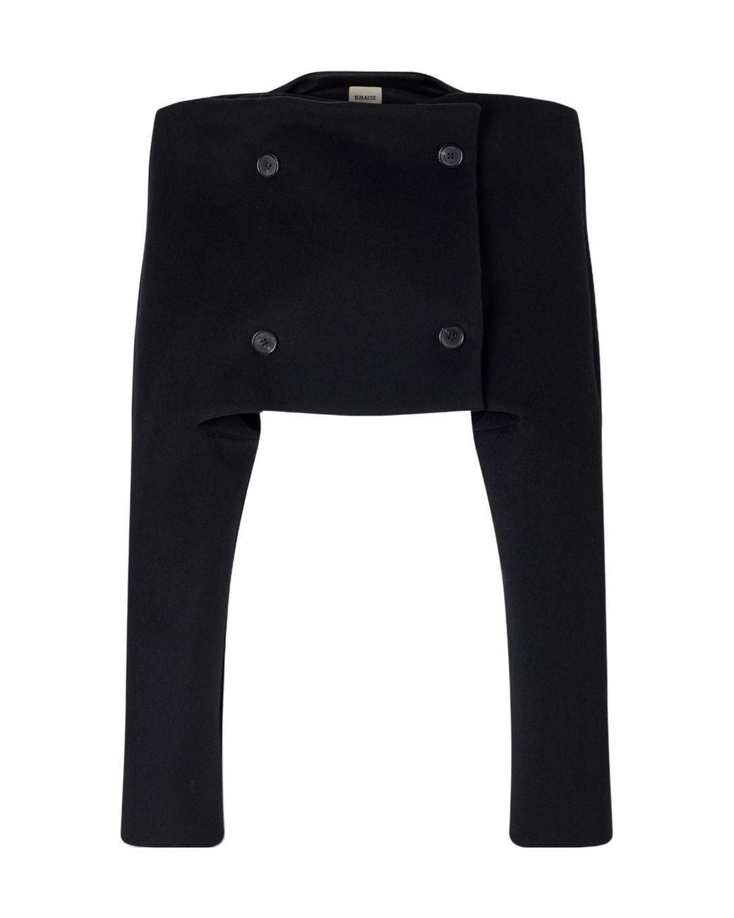 Khaite Black Cropped Double-Breasted Wool-Crepe Blazer