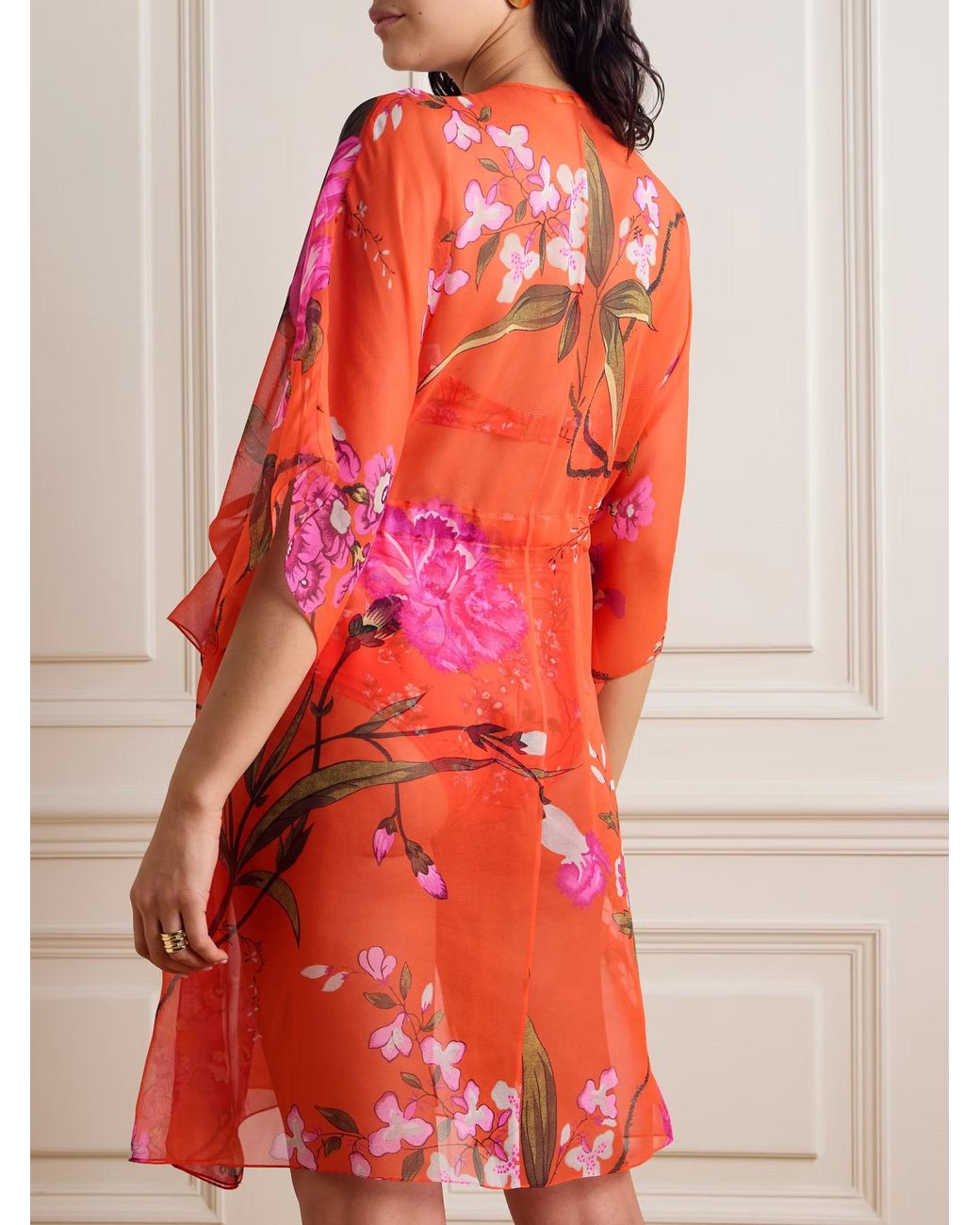 Erdem Red Floral-Print Cotton And Silk-Blend Mini Dress