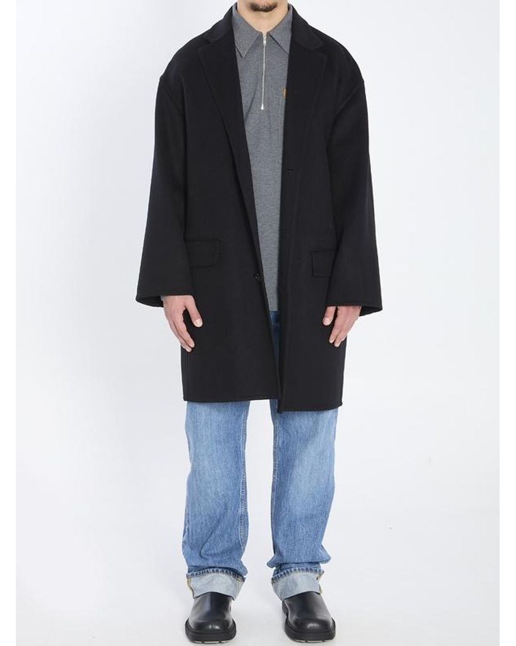 Bottega Veneta Black V-Neck Double Face Coat