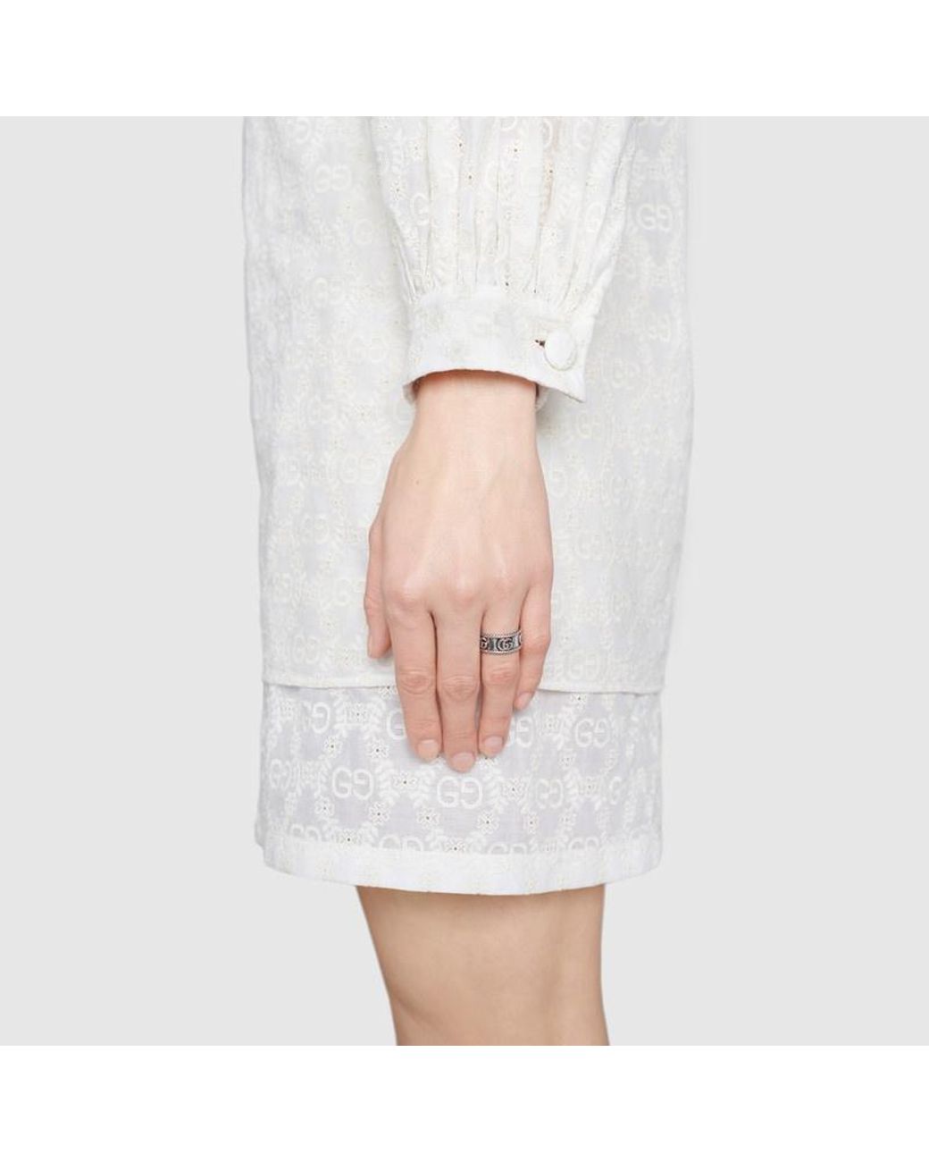Gucci White Gg Marmont Wide Ring