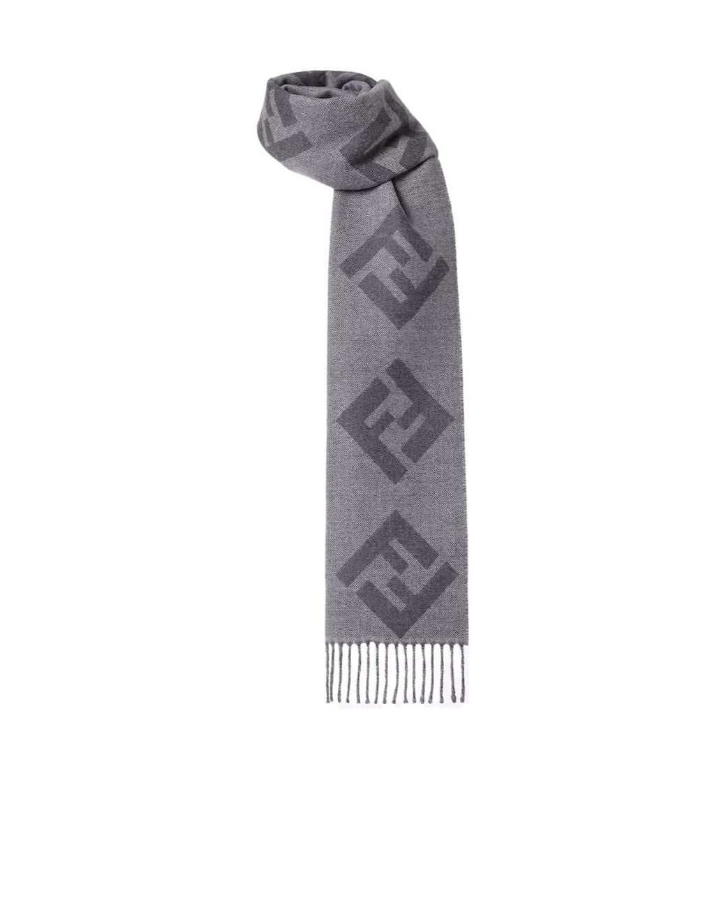 Fendi Gray Ff Jacquard Fringed-Edge Scarf for men
