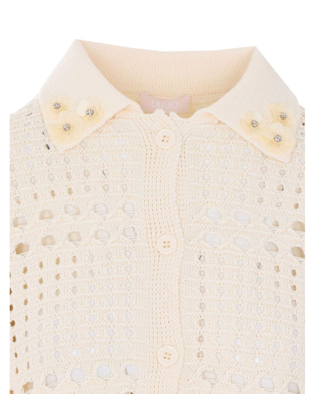 Liu Jo Natural Embellished Openwork Knitted Top