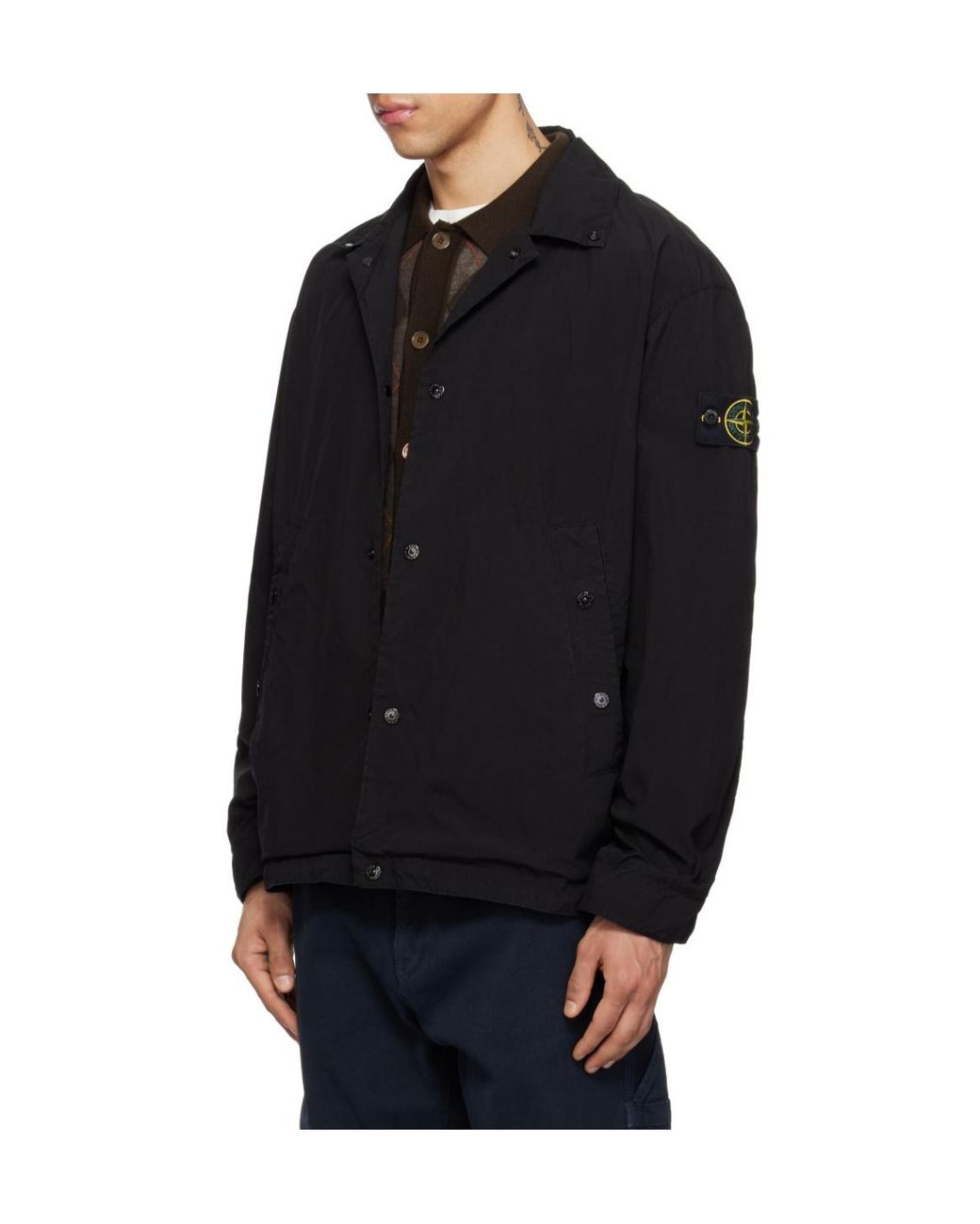 Stone Island Black Logo Patch Buttoned Jacket for men