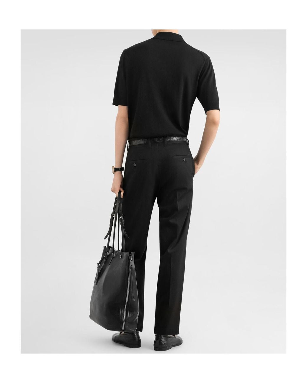Dolce & Gabbana Black Open Collar Silk Polo Shirt for men