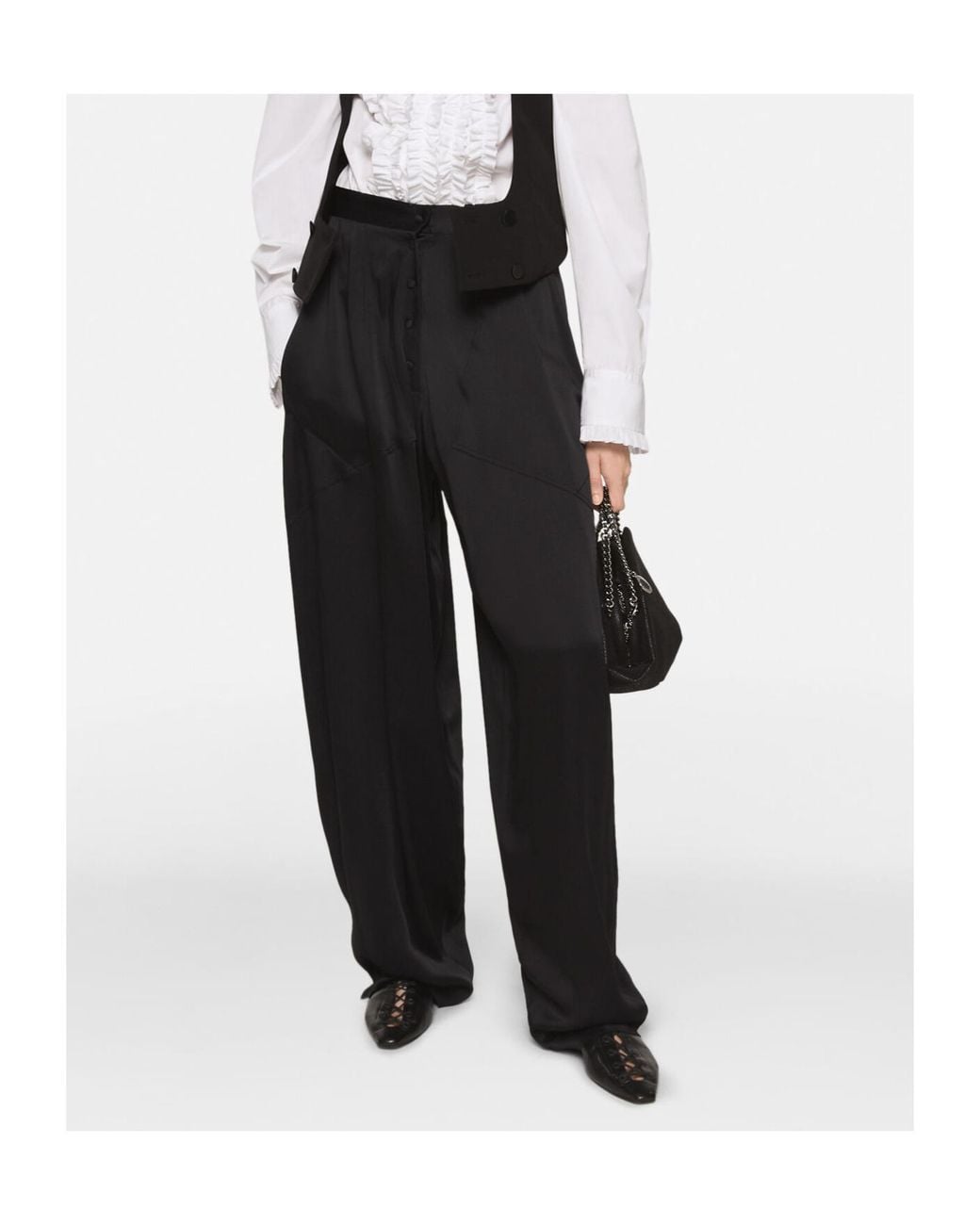 Stella McCartney Blue Decorative Stitch Tapered Satin Trousers