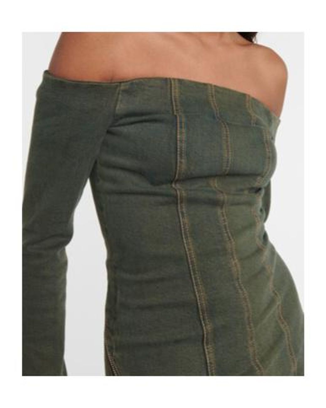 Blumarine Green Off-Shoulder Denim Minidress