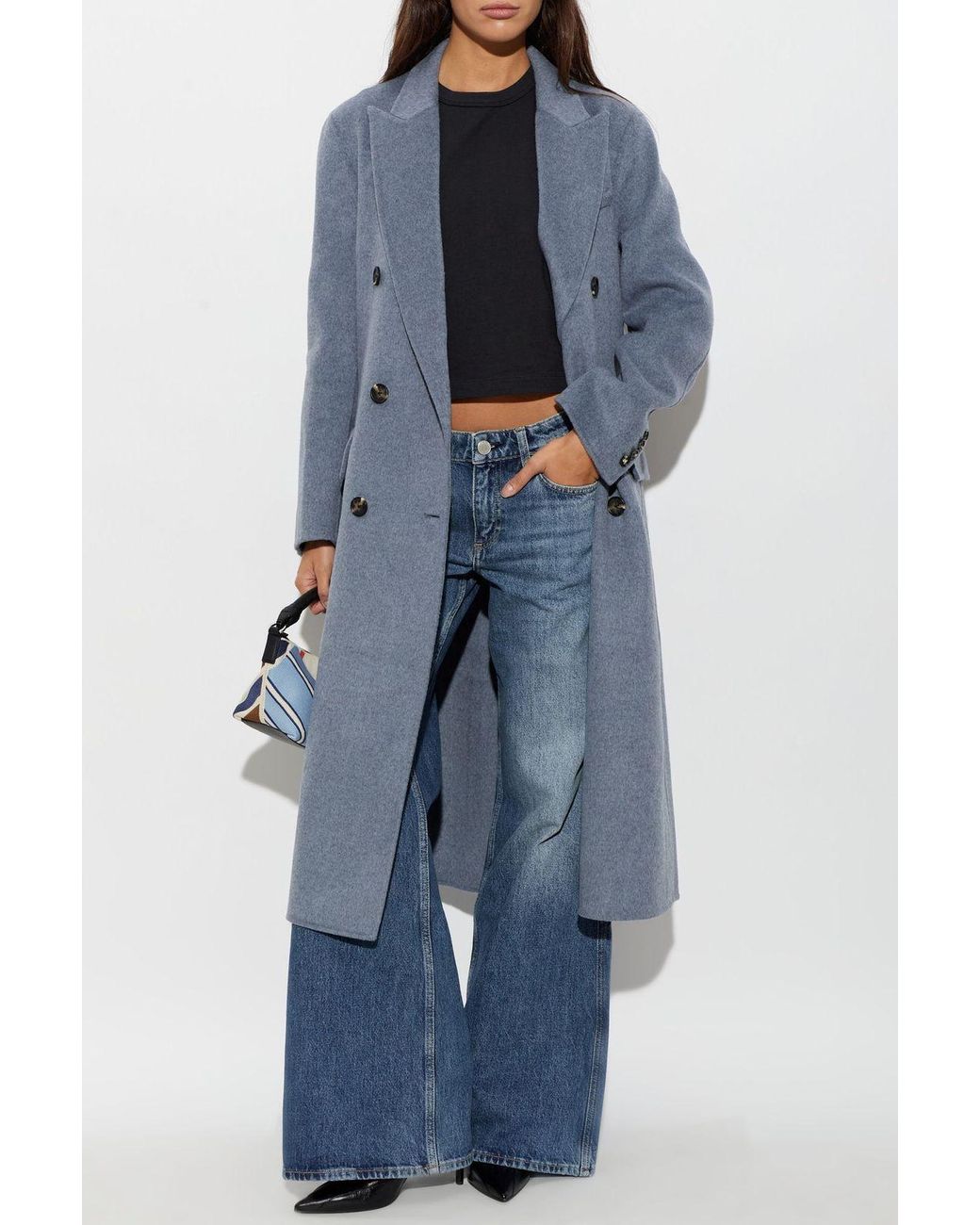 Rag & Bone Blue Double-Breasted Long Coat