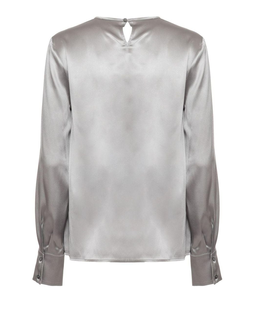 Peserico Gray Beaded-Cuff Silk Blouse