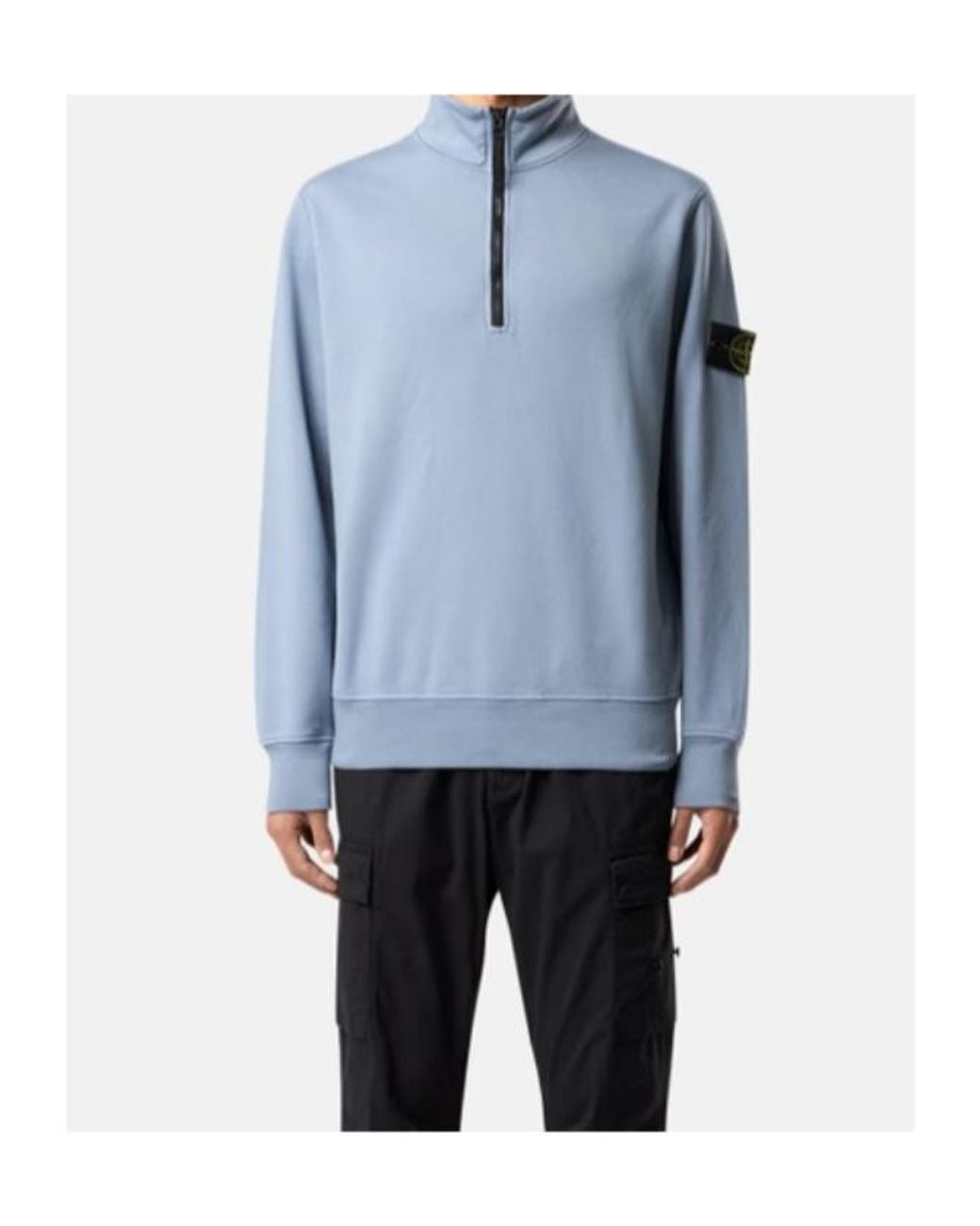 Stone Island Blue Logo Patch Quarter-Zip Sweatshirt for men