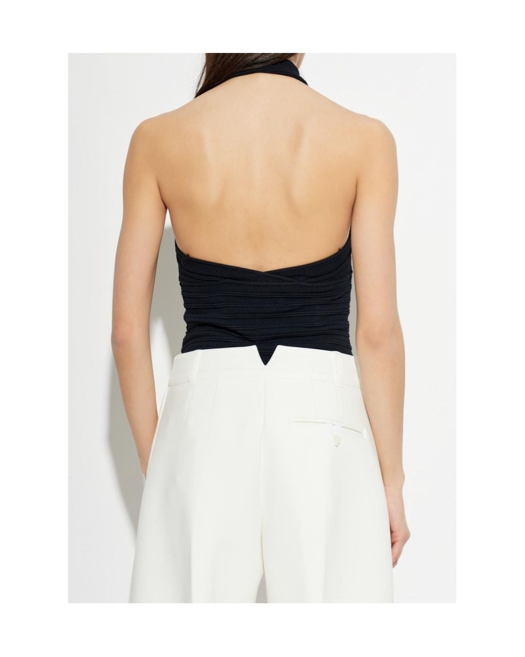 Cult Gaia Black Halterneck Ribbed Top