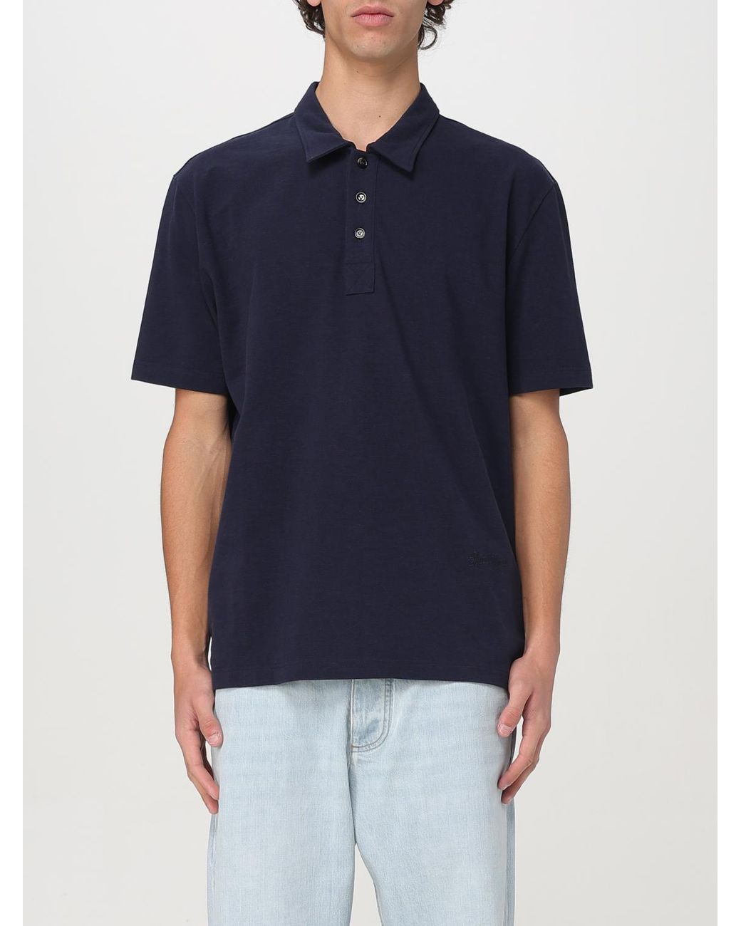 Bottega Veneta Blue Logo Embroidered Short-Sleeved Polo Shirt for men