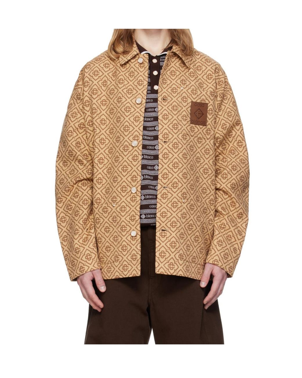 Casablanca Natural Monogram Print Logo Patch Jacket for men