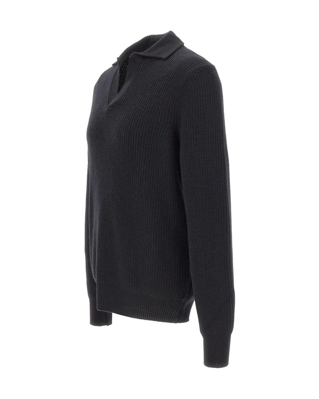 Gran Sasso Blue Ribbed Open-Collar Polo Shirt for men