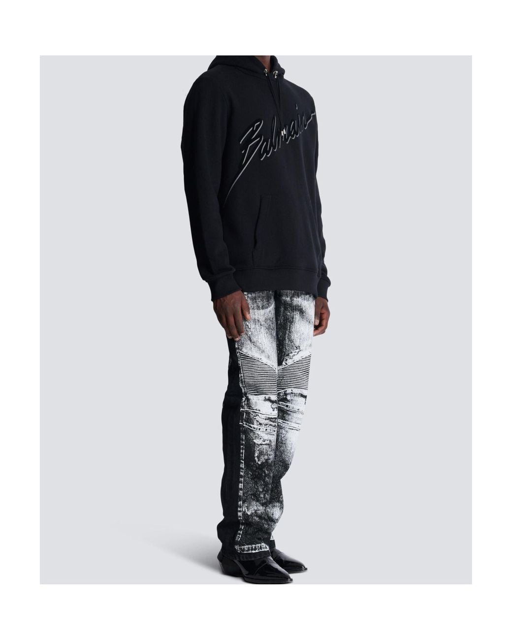 Balmain Blue Flocked-Logo Drawstring Hoodie for men