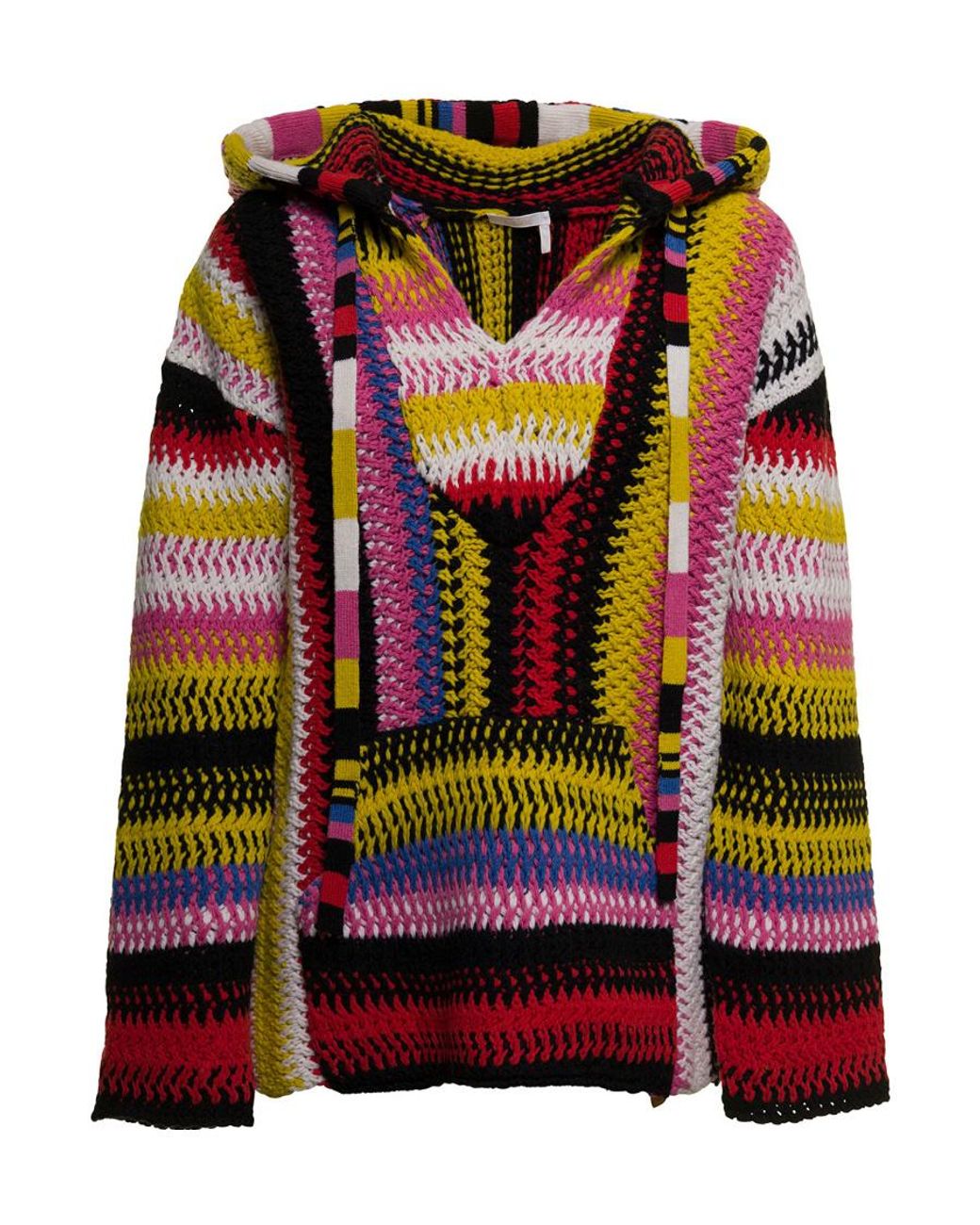 Chloé Multicolor Cashmere-Wool Blend Hooded Top