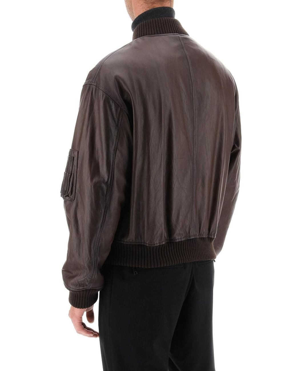 Dolce & Gabbana Brown Zipped Leather Bomber Jacket for men