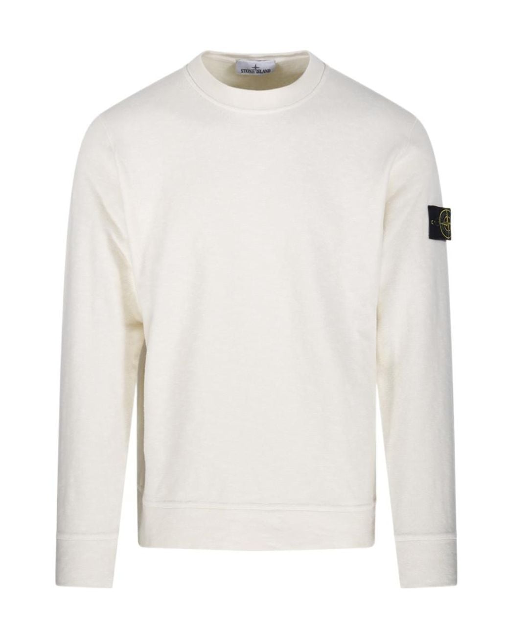 Stone Island White Logo Patch Crewneck Sweatshirt for men