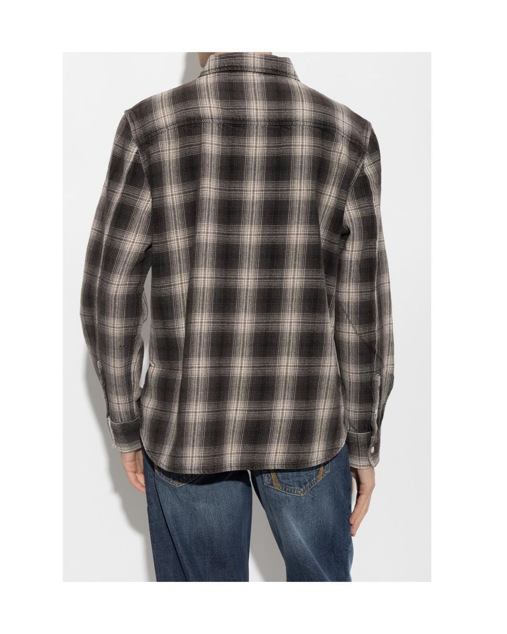 AllSaints Gray Wrent Plaid Long-Sleeve Shirt for men