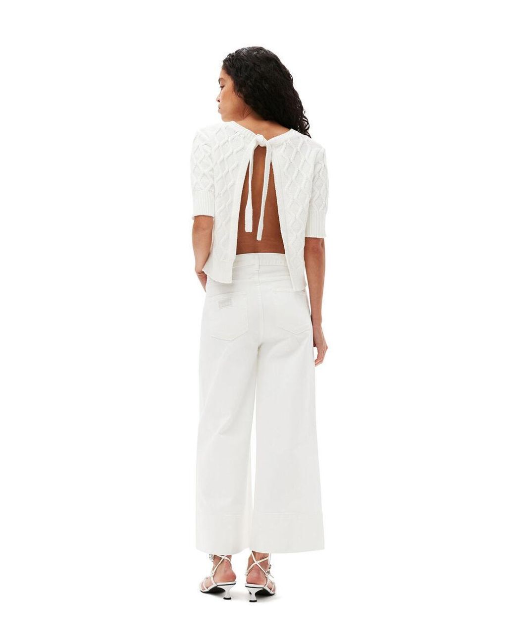 Ganni White Cotton Cable Open Back Top