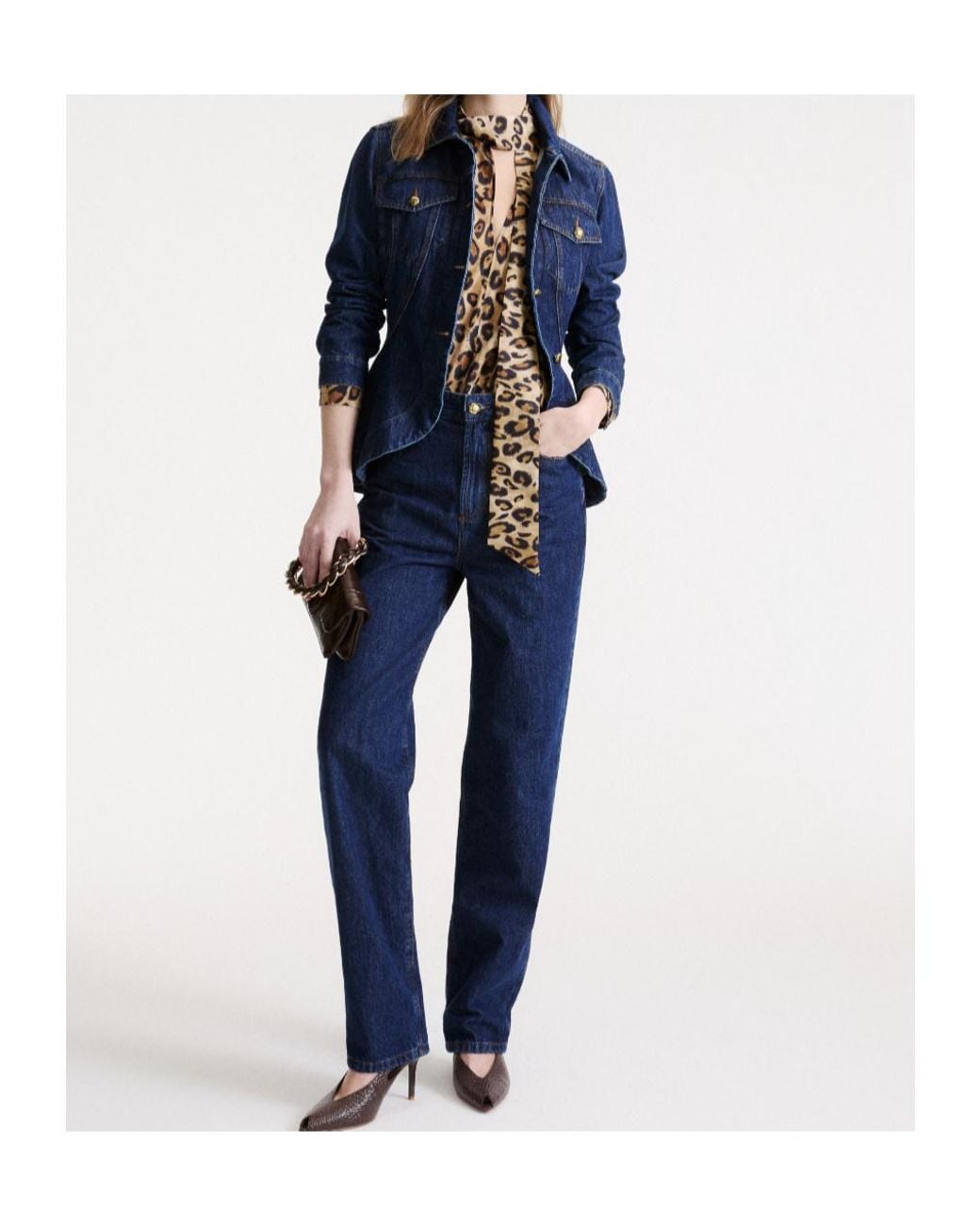 Marella Brown Nastro Leopard Printed Satin Shirt