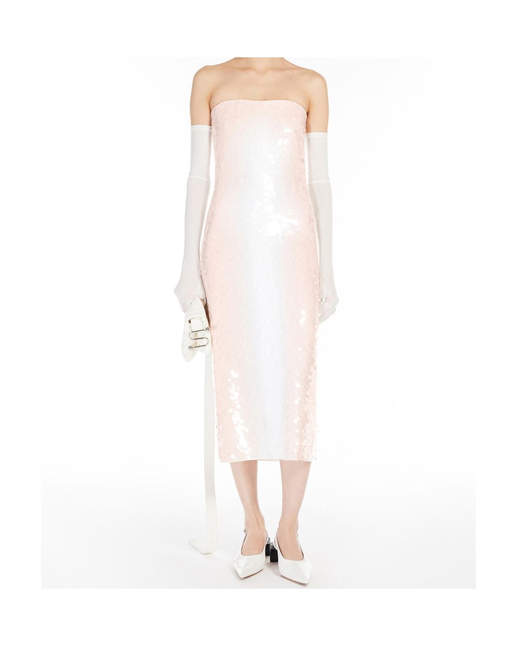 Sportmax White Stemma Sequin Embellished Strapless Dress
