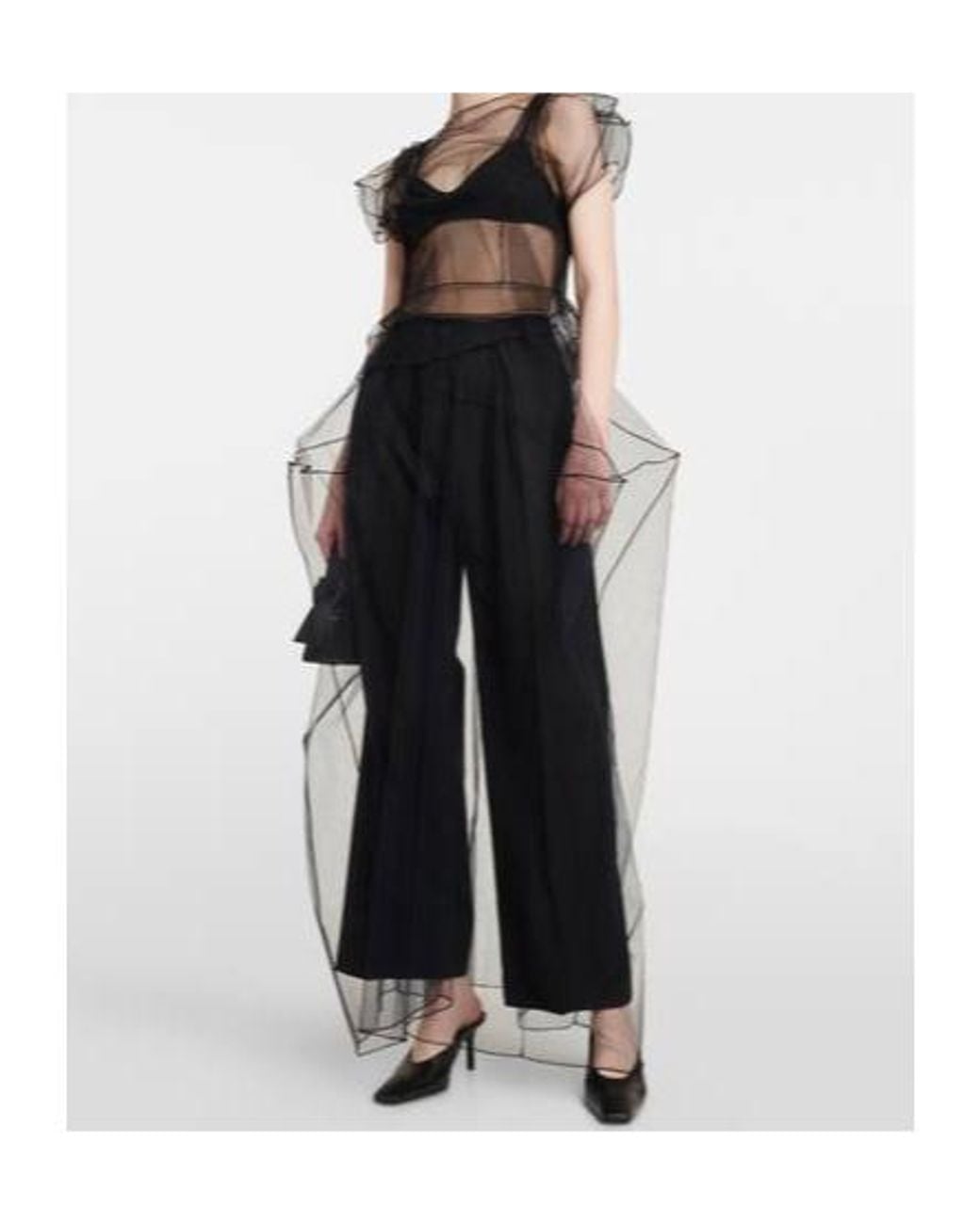 Acne Gray Ruffled Mesh Top