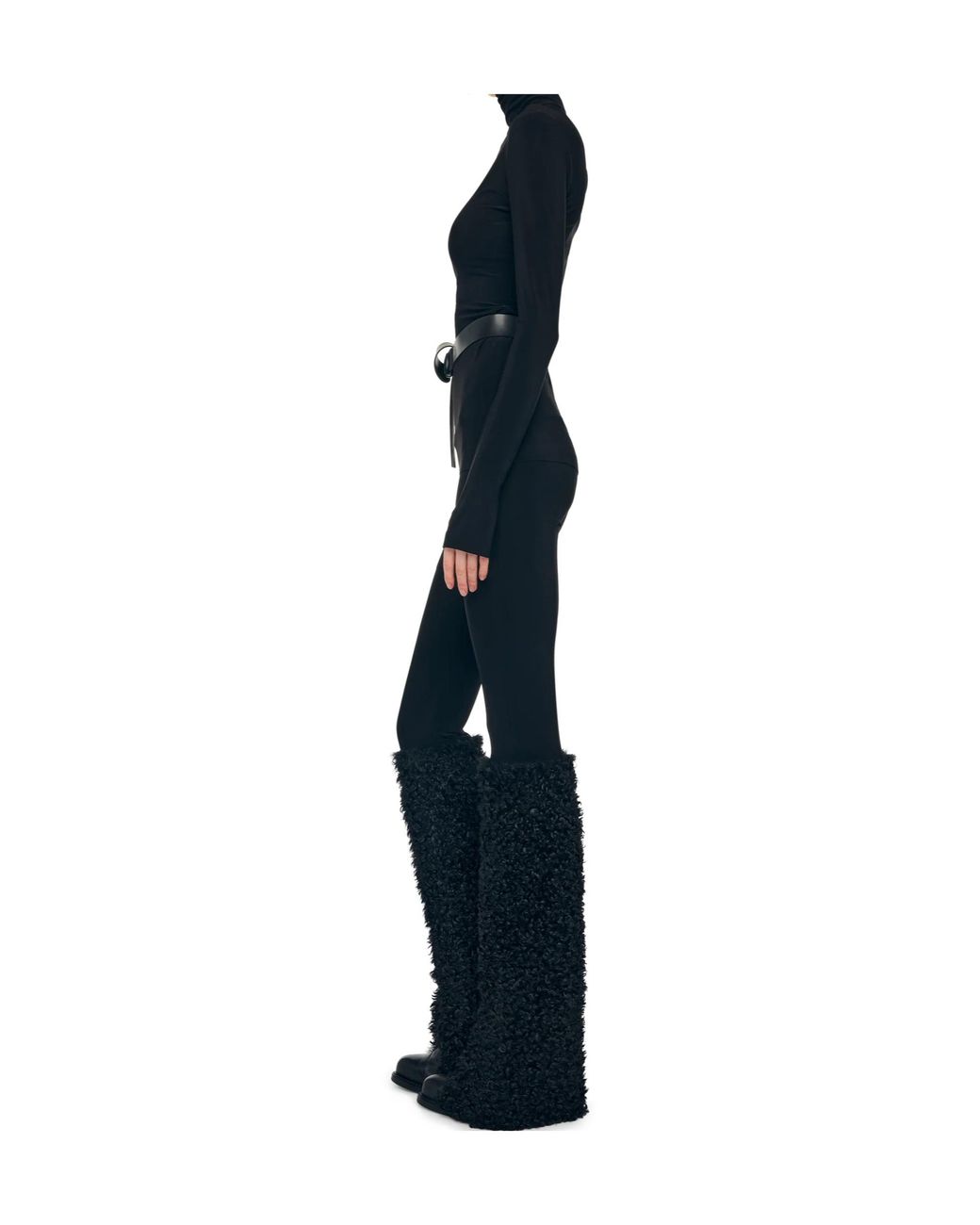 Norma Kamali Black Faux-Fur Panelled Leggings