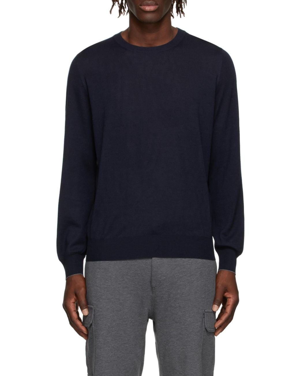 Brunello Cucinelli Blue Crewneck Knitted Jumper for men