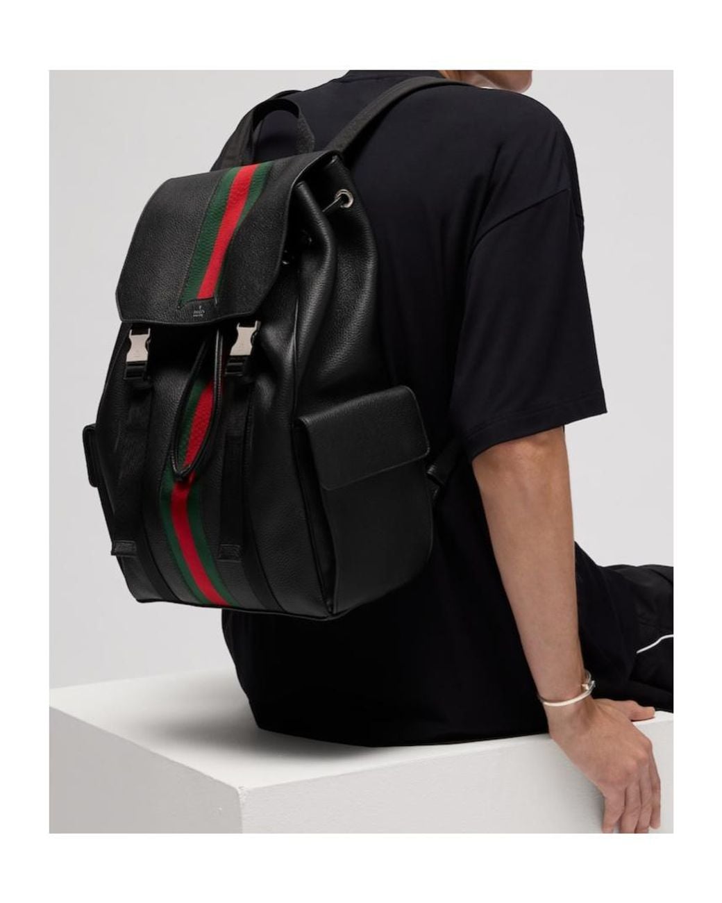 Gucci Black Web Trademark Medium Backpack for men