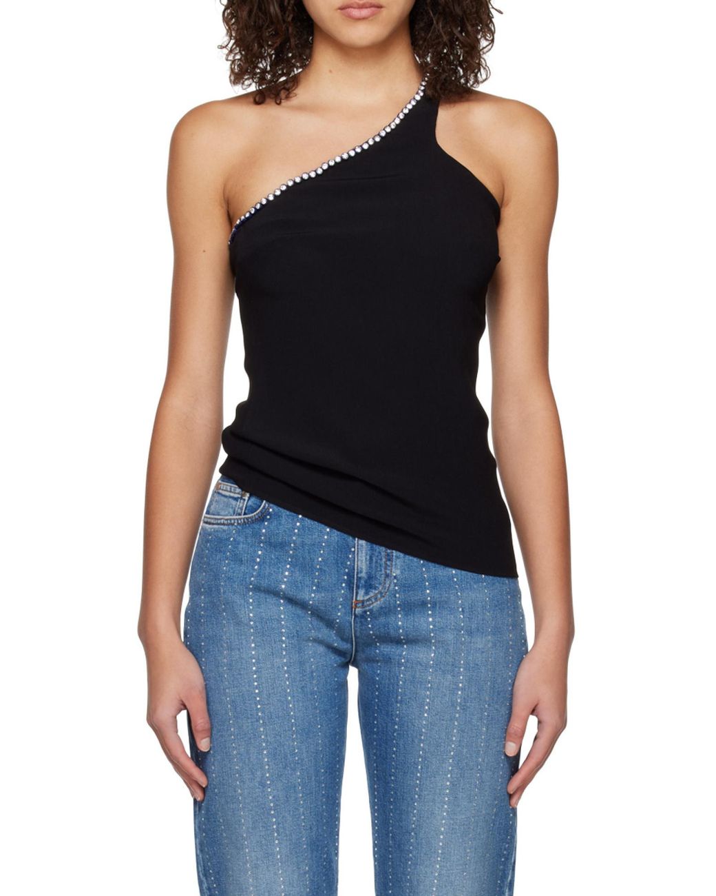Stella McCartney Black Crystal-Trim One-Shoulder Top
