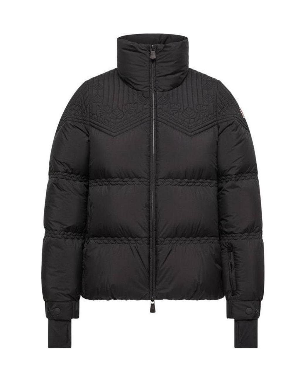 Moncler Black Anglins Leaf Embroidered Hooded Insulated Ski Jacket