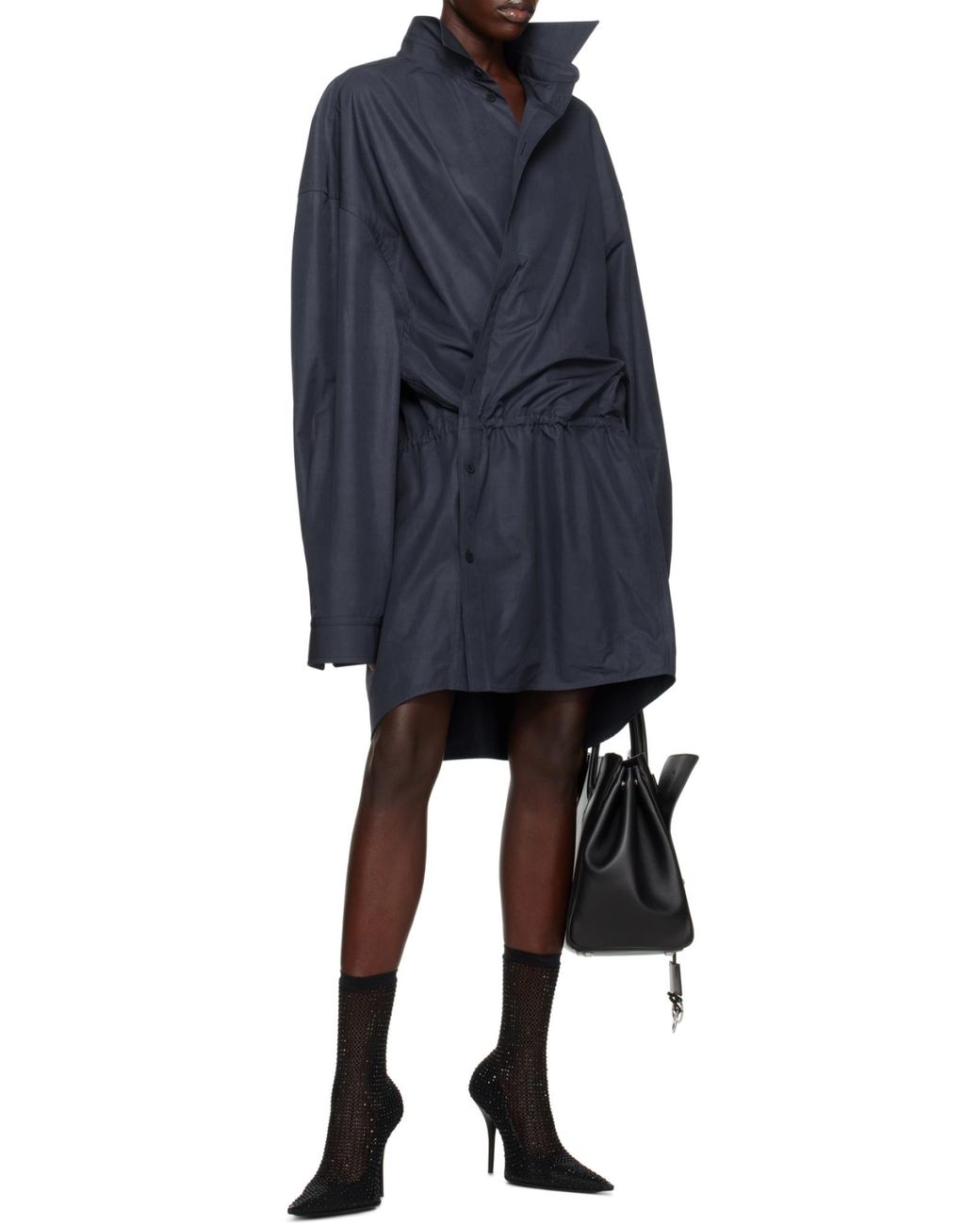 Balenciaga Blue Cotton Mini Shirt Dress