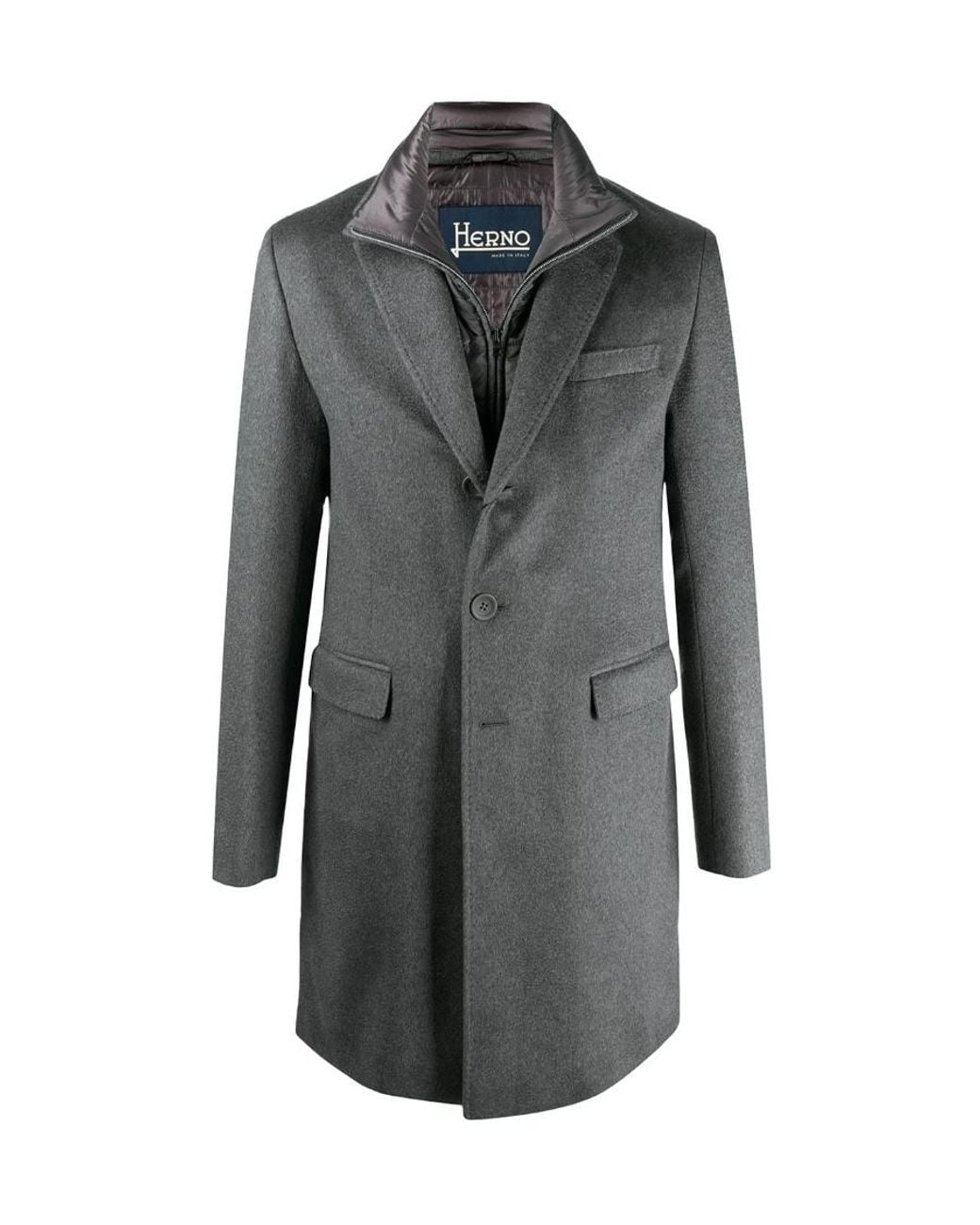 Herno Gray Single-Breasted Layered Coat for men