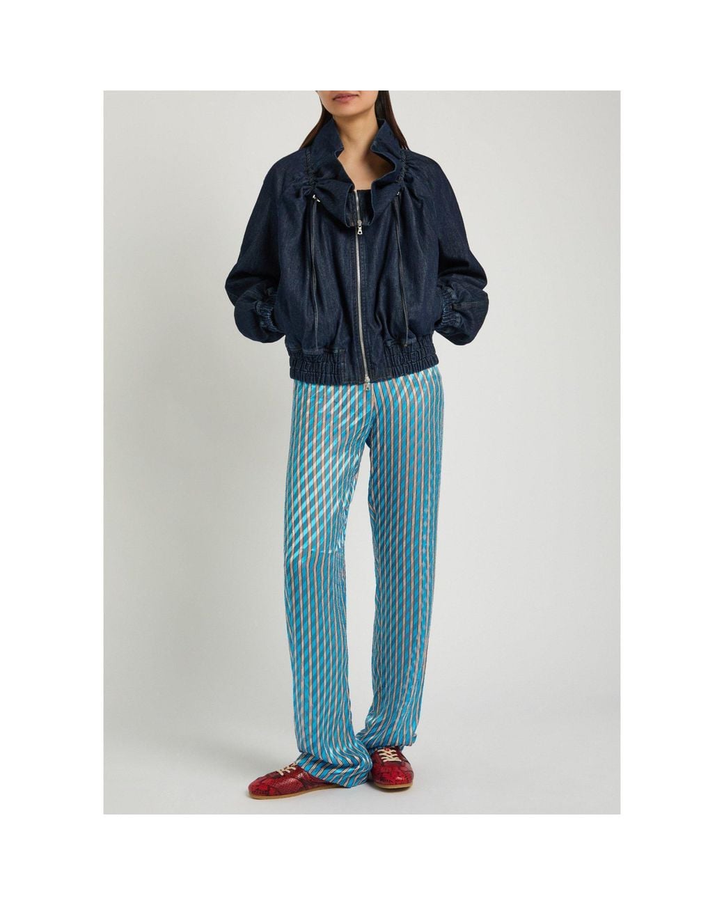 Dries Van Noten Blue Semi-Transparent Striped Pants